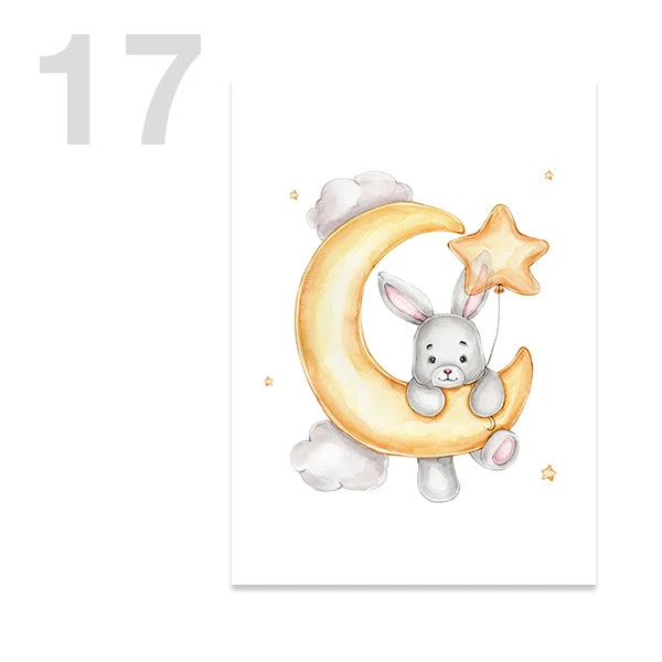 Watercolor Cute Teddy Bear and Rabbit Nursery Wall Art Posters and Prints Canvas Paintings Mural Pictures for Baby and Kids Room