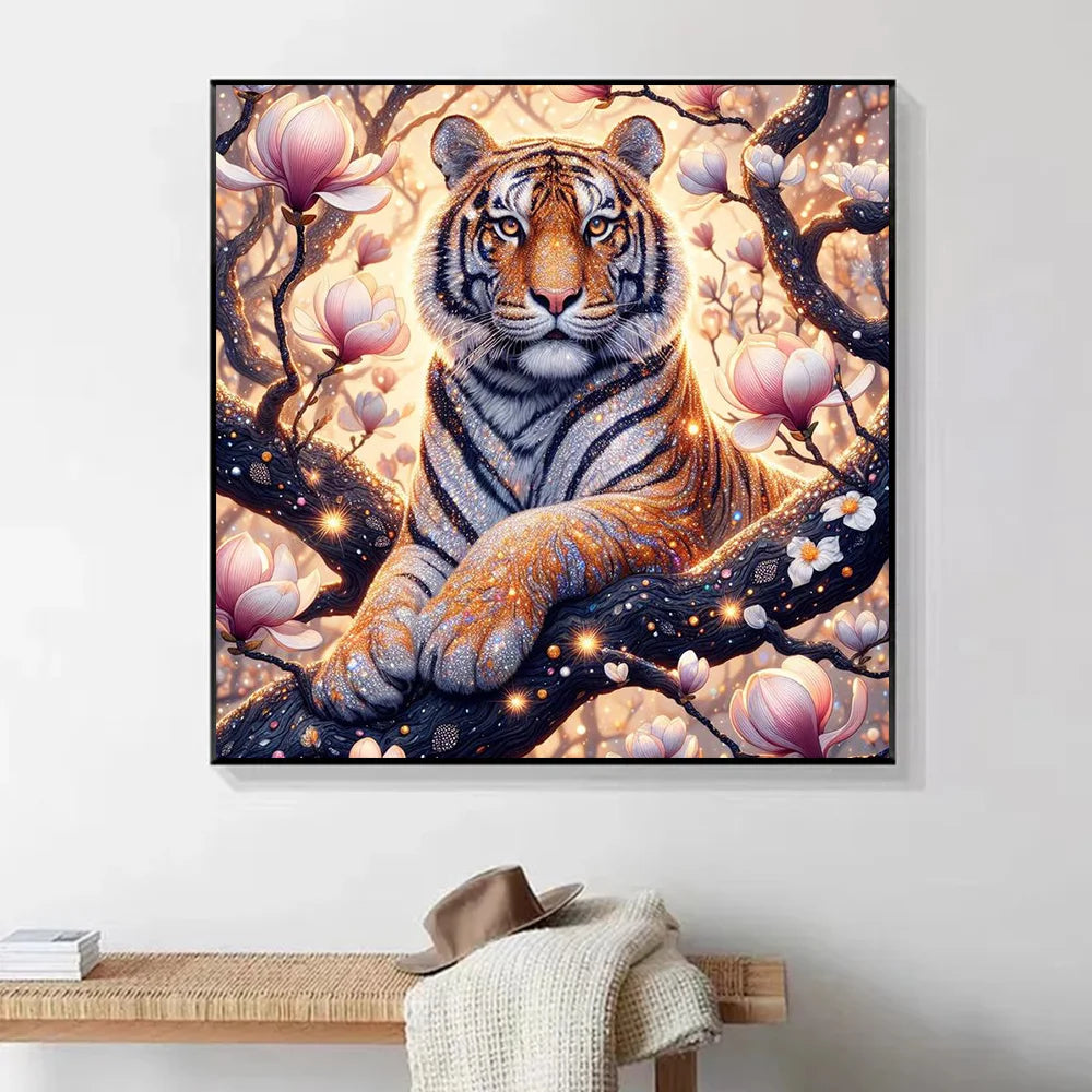HUACAN DIY Diamond Mosaic Tiger Full Square Round Diamond Painting Animal New 2024 Picture Of Rhinestones