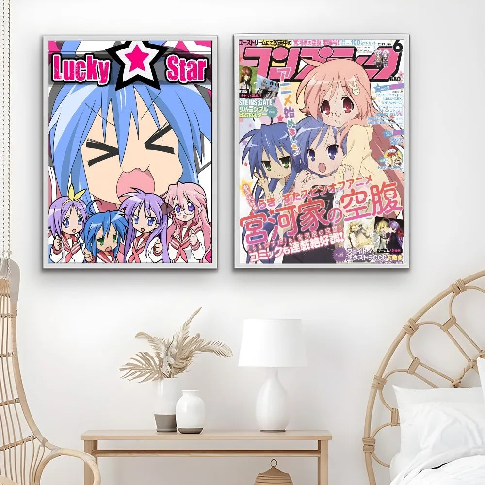 Anime L-Lucky S-Star Cute Girl Poster Sticky Wall Art Printing Waterproof Home Living Bed Room Bar Aesthetic Decor