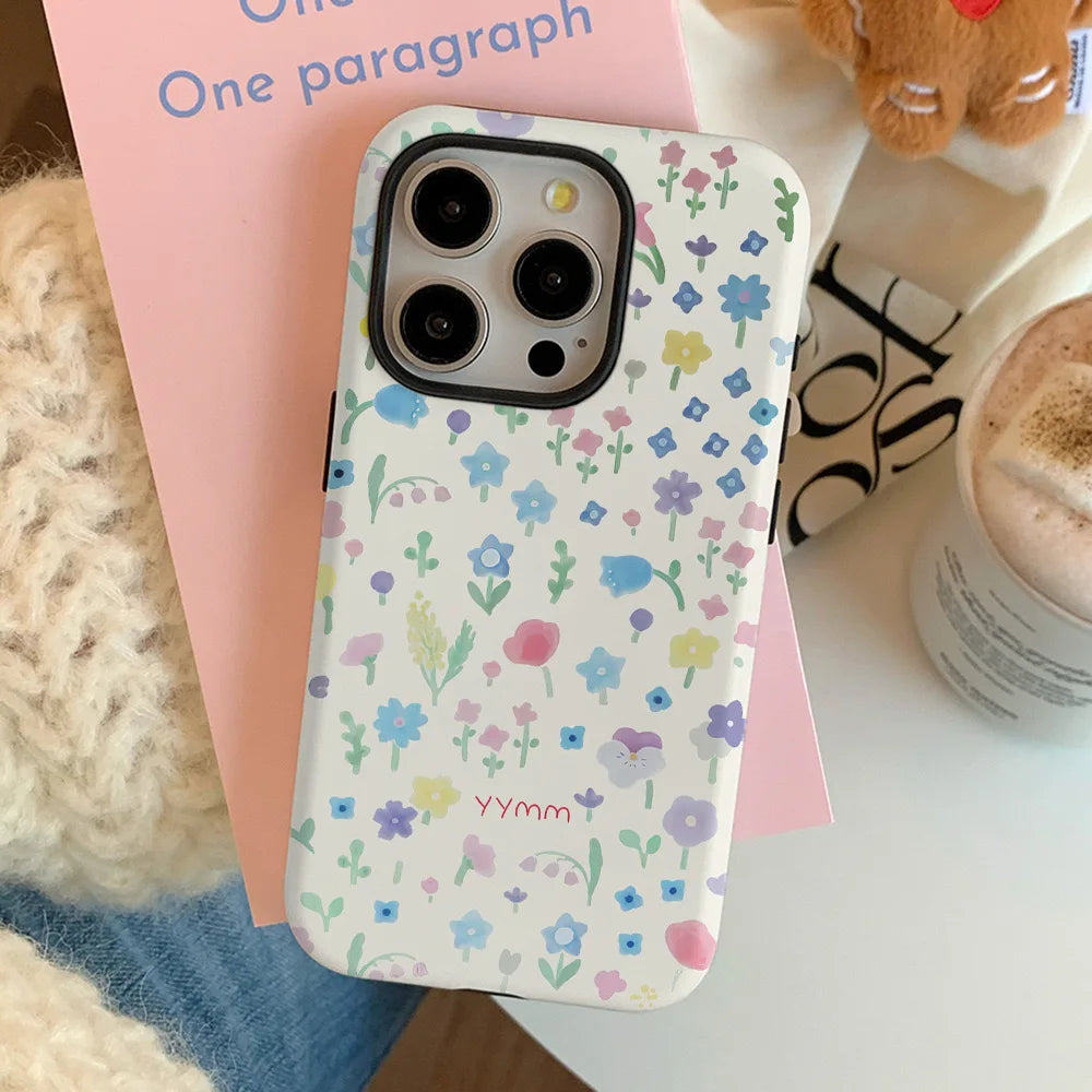 Korean Ins Full Screen of Shattered Flowers Case for IPHONE 16 ProMax 15 14 13 12 11 PRO Plus Acrylic TPU Two in One Phone Cases