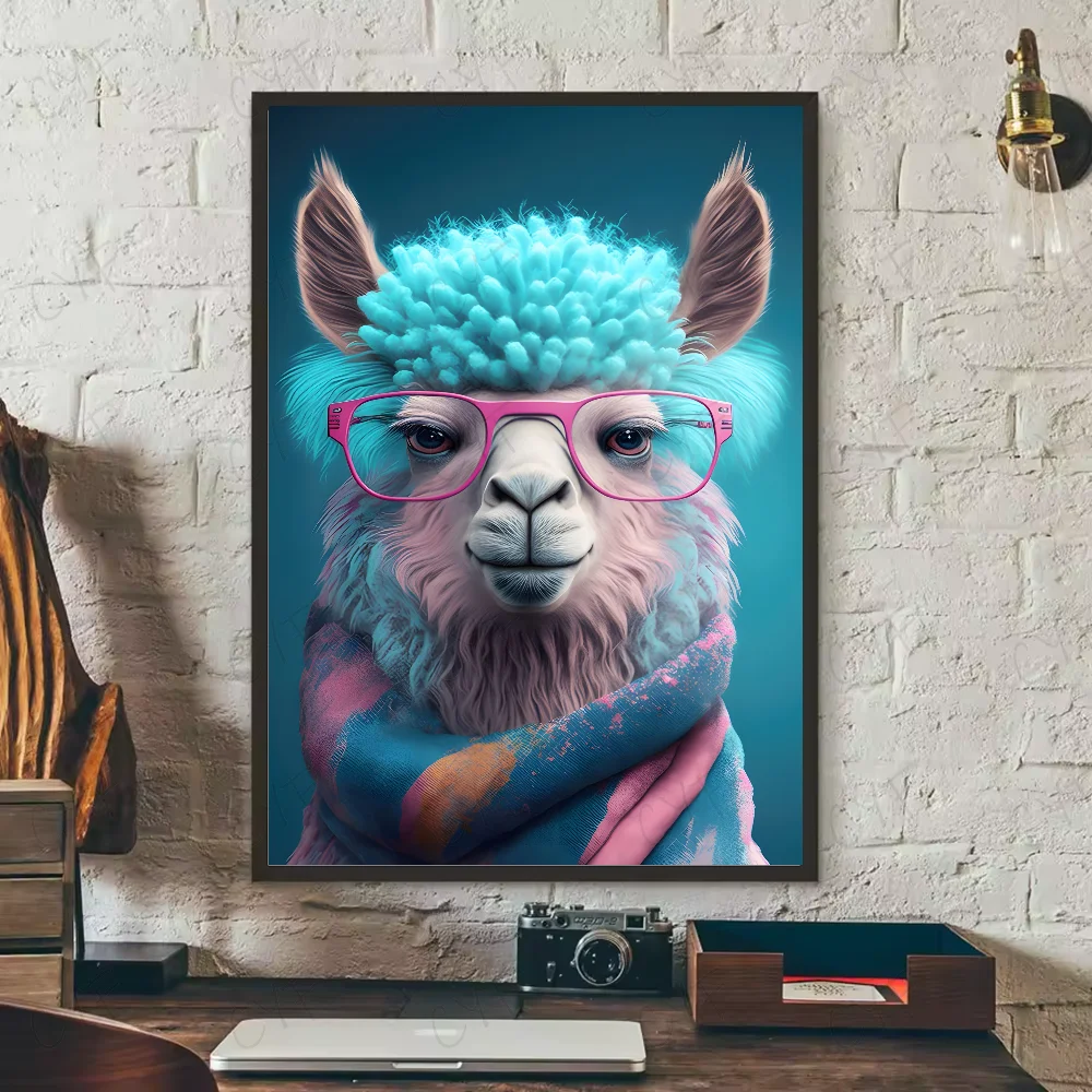 Multi-sizes Cute LIama Poster HD art sticky wall waterproof home living room bedroom bar aesthetic decoration
