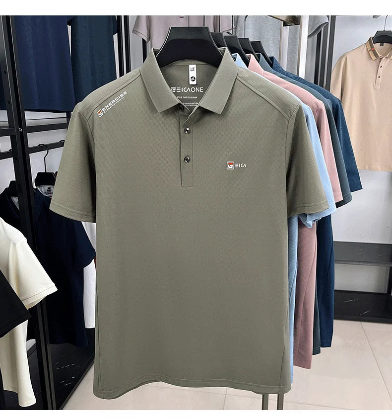 Luxury fashion men's short sleeve polo shirt summer new trend brand symbol embossed silky smooth loose breathable lapel T-shirt