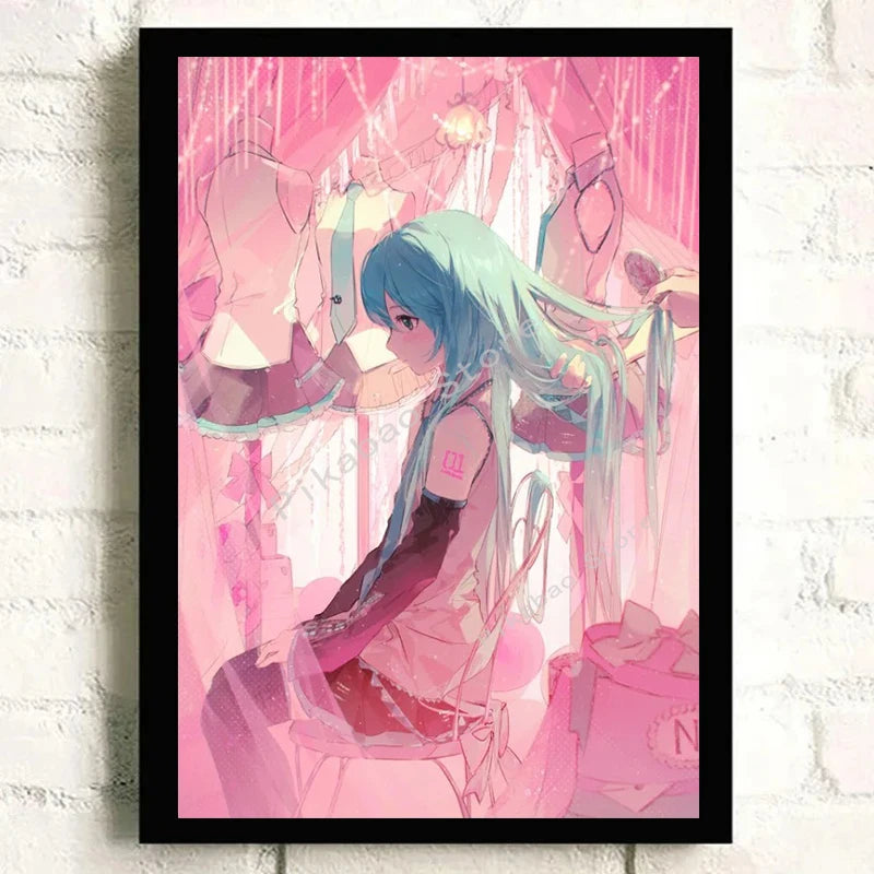 H-Hatsune Anime Miku-Poster Cartoon beautiful girl Anime Canvas Print Poster Poster Wall Art Decoration For Home Room Decoration
