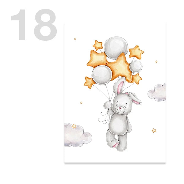 Watercolor Cute Teddy Bear and Rabbit Nursery Wall Art Posters and Prints Canvas Paintings Mural Pictures for Baby and Kids Room