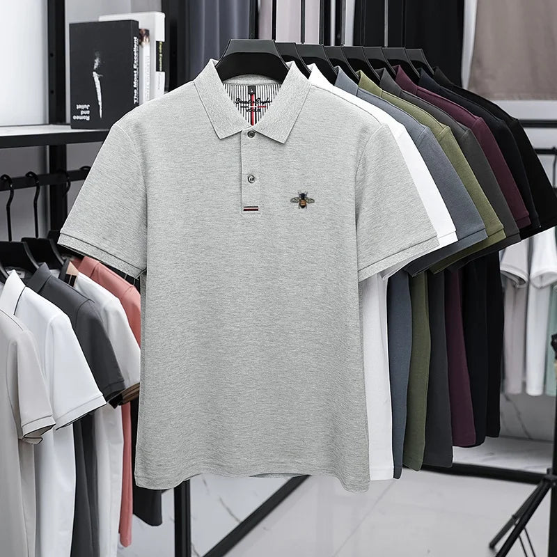 %Cotton letter jacquard lapel short sleeved T-shirt men's high-end brand Little Bee embroidery fashion trend summer polo shirt