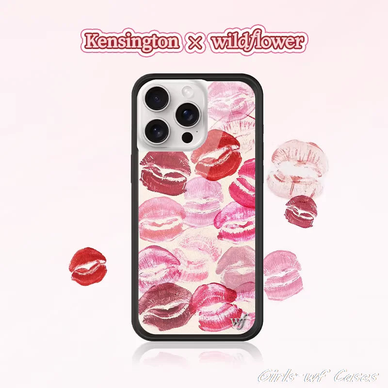 Wildflower Kensington Girls Phone Case for iPhone 12 13 14 15 16 Pro Max Plus 16Pro wf Romantic kiss mark Lipstick Lips Cover
