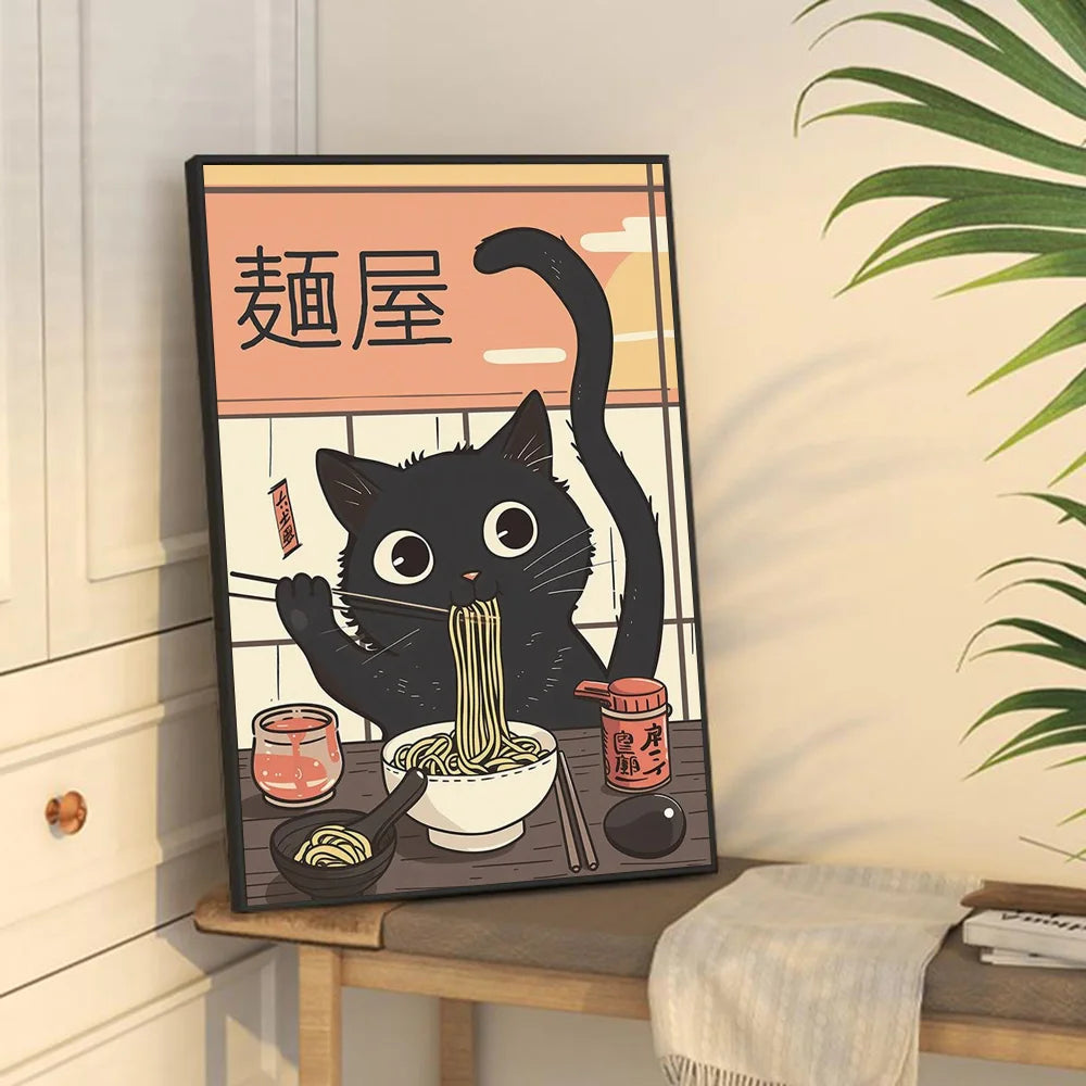Hot Style Ramen Animal Cat Anime Posters Sticky Whitepaper Sticker DIY Room Bar Cafe Kawaii Room Decor