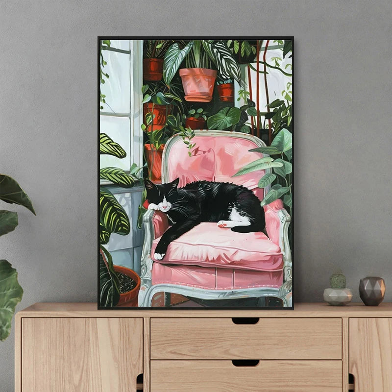 Funny Cat on Toilet Wall Art Cat Reading Newspaper Canvas Posters Print Picture for Home Bathroom Living Room Decor No Frame