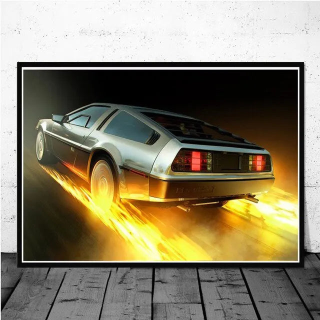 Back To The Future Car Canvas Art Print Retro Movie Wall Decor for Living Room Home Decor Poster