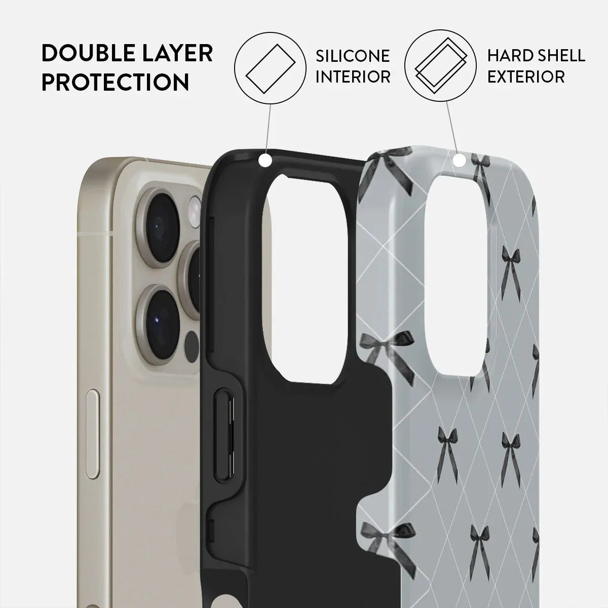 BURGA Cute INS Bows Phone Case for IPhone 16 15 14 13 12 11 Pro Max Plus Luxury Double-layer Back Cover