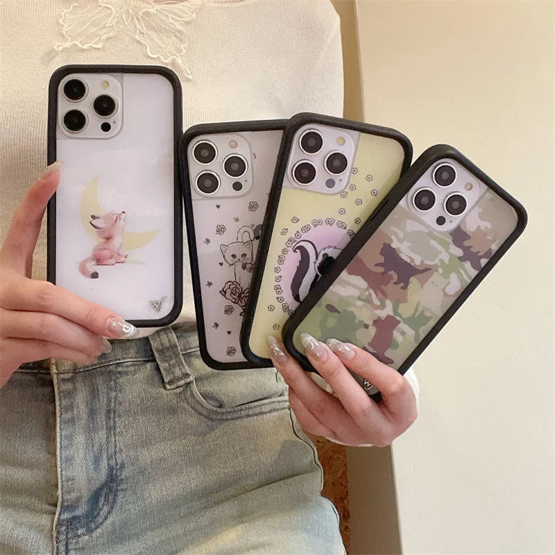 Wildflower 3D Kittens Camo Fox Phone Case for iPhone 16 15 14 13 12 Pro Max Plus 16pro Little Stinker WF Meow Cute Cover Funda