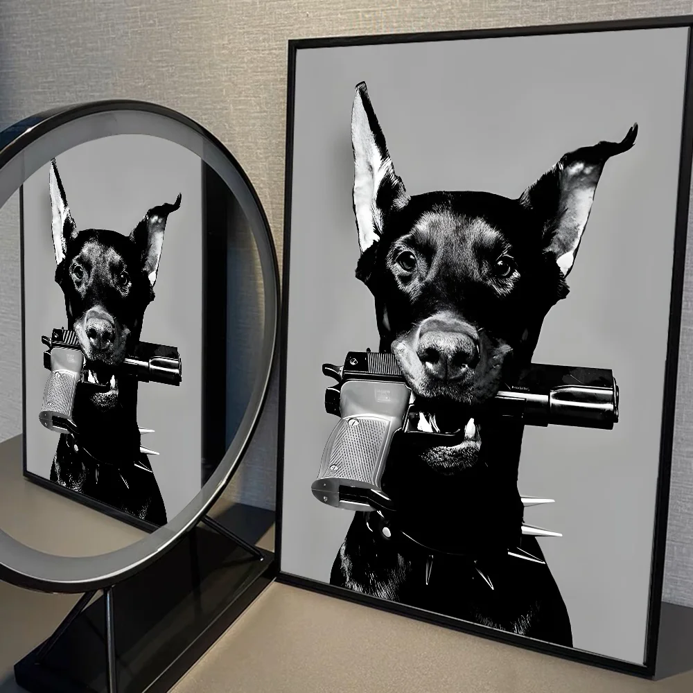 Modern Fashion Black Doberman Dog Whitepaper Poster HD Quality Poster Wall Art Painting Study Room Wall Decor