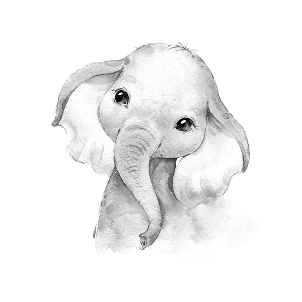 Nordic Modern Grey Cute Animal Elephant Giraffe Cat Prints Canvas Painting Poster For Living Room Play Room Kids Room Home Decor