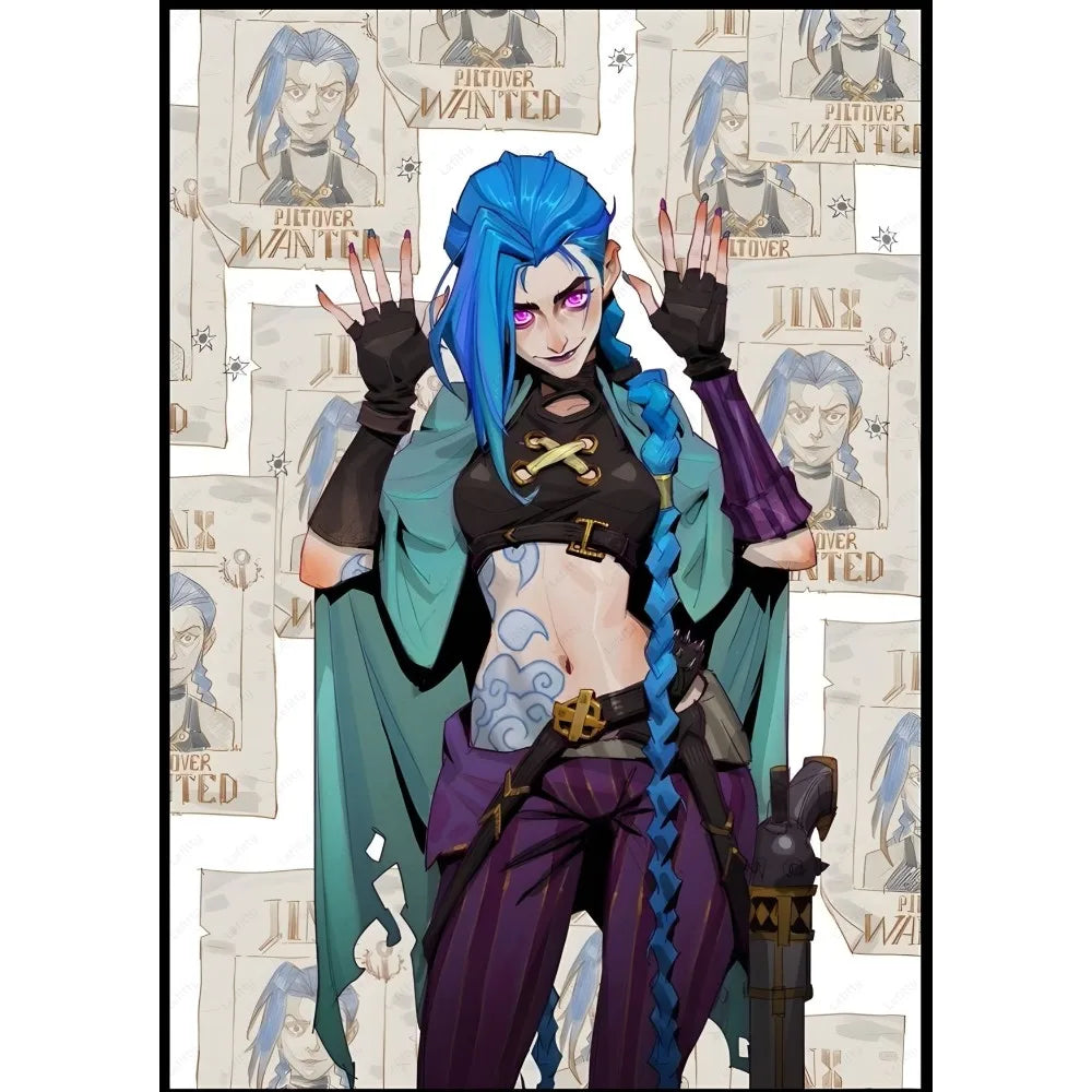 Cartoon Anime Game Arcane J-Jinx Main Art Poster Sticky Wall Art Printing Waterproof Home Living Bed Room Bar Aesthetic Decor