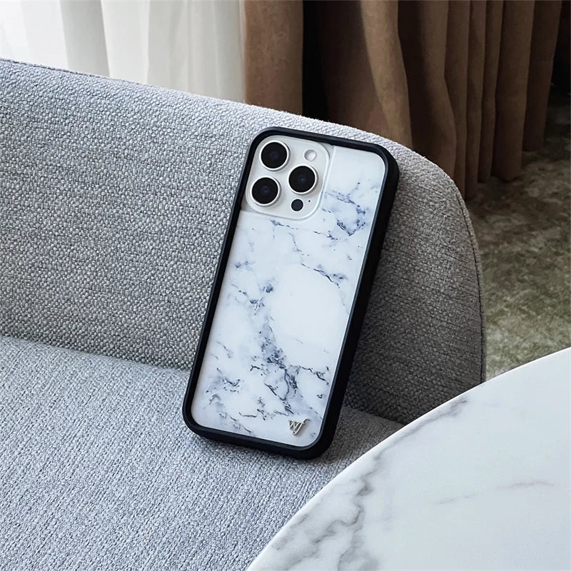 Wildflower Glossy 3D Full Marble Spider Web Pattern Phone Case For iPhone 16 15 14 13 12 Pro Max WF Letter Anti-Fall Hard Cover