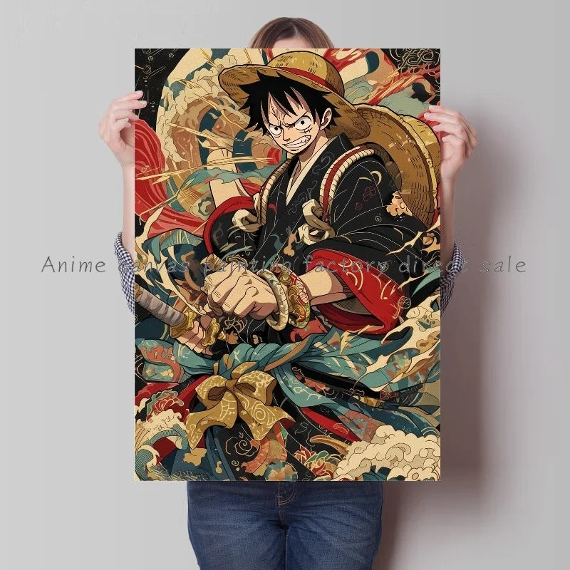 Anime One Piece Luffy Zoro Retro Poster Cafe Bar Fashion Home Wall Art Decorative Wall Painting Printed Canvas Painting