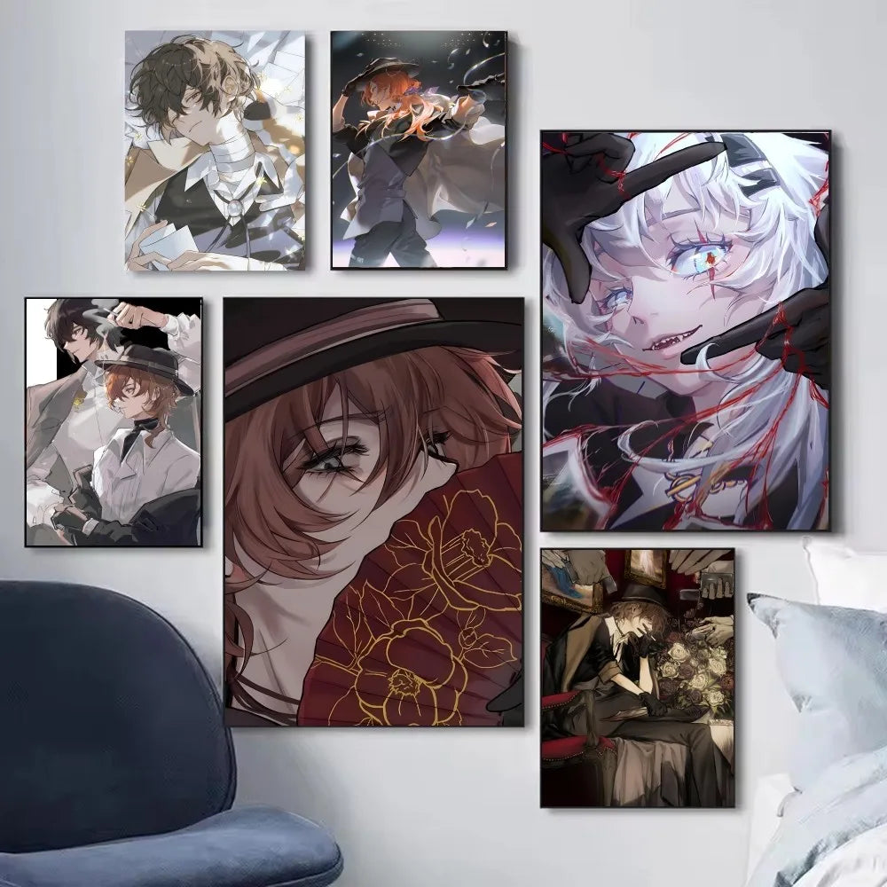 1pc Bungo Stray Dogs Dazai Chuuya Anime Poster Stickers Art Wall Murals Decor Game Room Decor Gifts Kawaii HD Painting Cat Cars