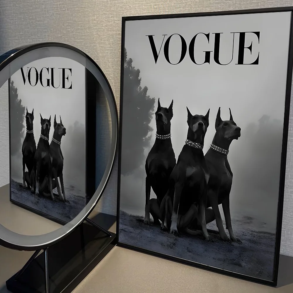 Modern Fashion Black Doberman Dog Whitepaper Poster HD Quality Poster Wall Art Painting Study Room Wall Decor