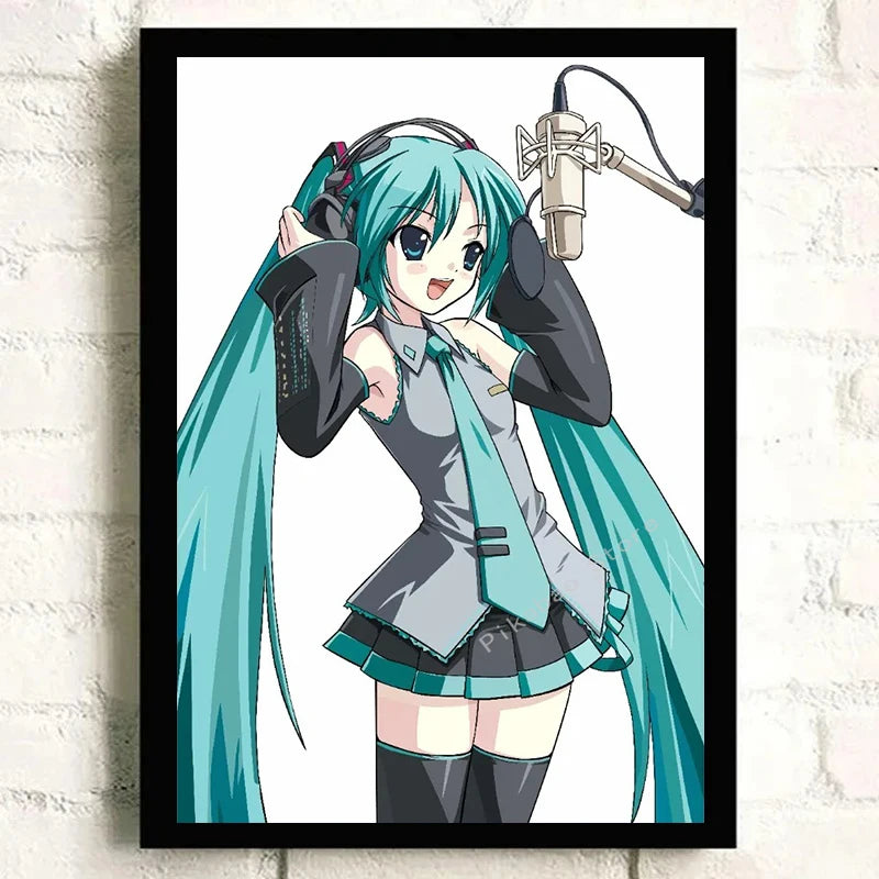 H-Hatsune Anime Miku-Poster Cartoon beautiful girl Anime Canvas Print Poster Poster Wall Art Decoration For Home Room Decoration