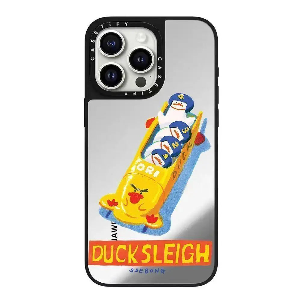 CASETiFY Cute Lazy Duck Cartoon Mirror Surface Phone Case for iPhone 16 pro Max 15 iPhone 14 Magnetic Absorption Compatible
