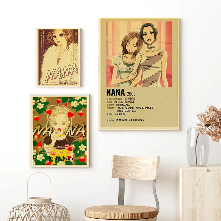 Hot Anime Posters NANA Retro Kraft Paper Sticker Poste 2021 Arrivals Bar Cafe Decor Nostalgia Gift Funny Prints Wall Paintings