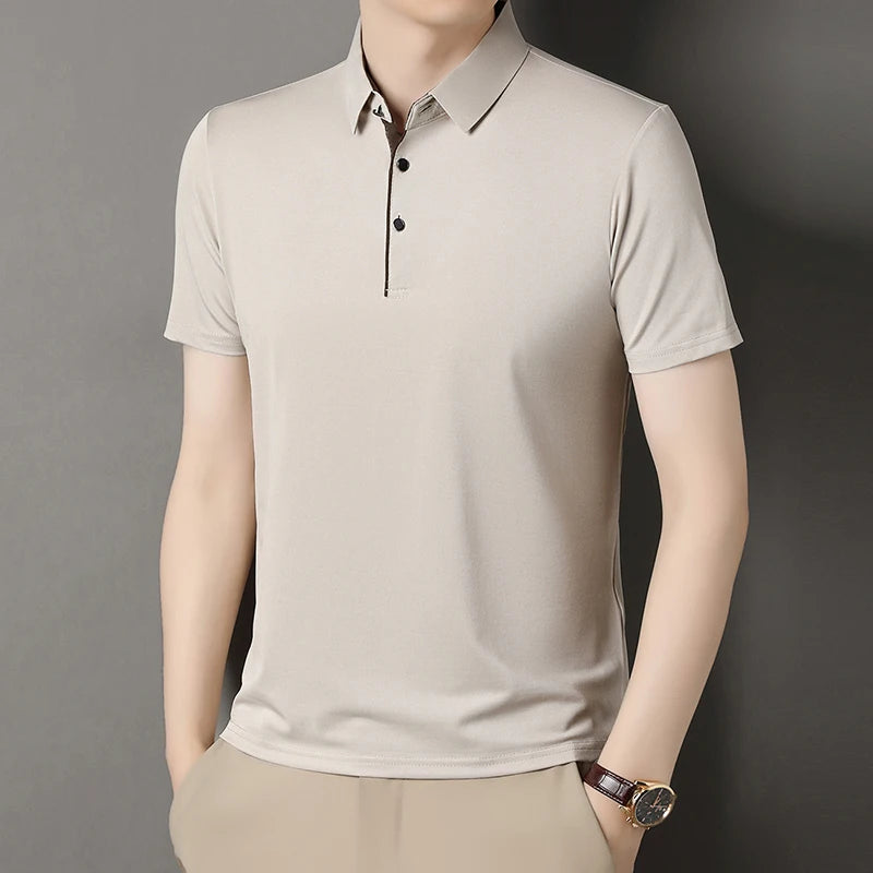 2025 Summer New High End POLO Shirt Dad's Fashion Casual Trendy Solid Color