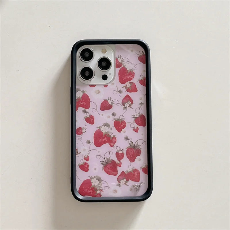 Wildflower 3D Ins Strawberry cherry Phone Case for iPhone 16 15 14 13 12 Pro Max Plus 16pro 15pro WF Cute Cartoon Cover Funda