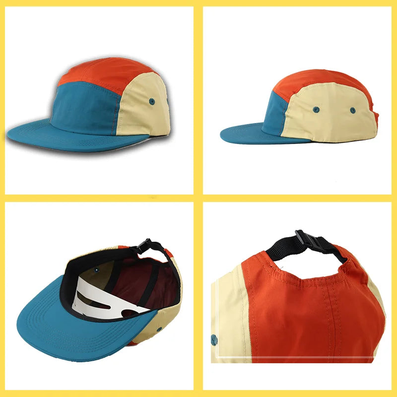 Customized Logo Color Matching Five-panel Waterproof Quick-drying Hat Outdoor Sunshade Unisex Adjustable Flat Edge Baseball Cap