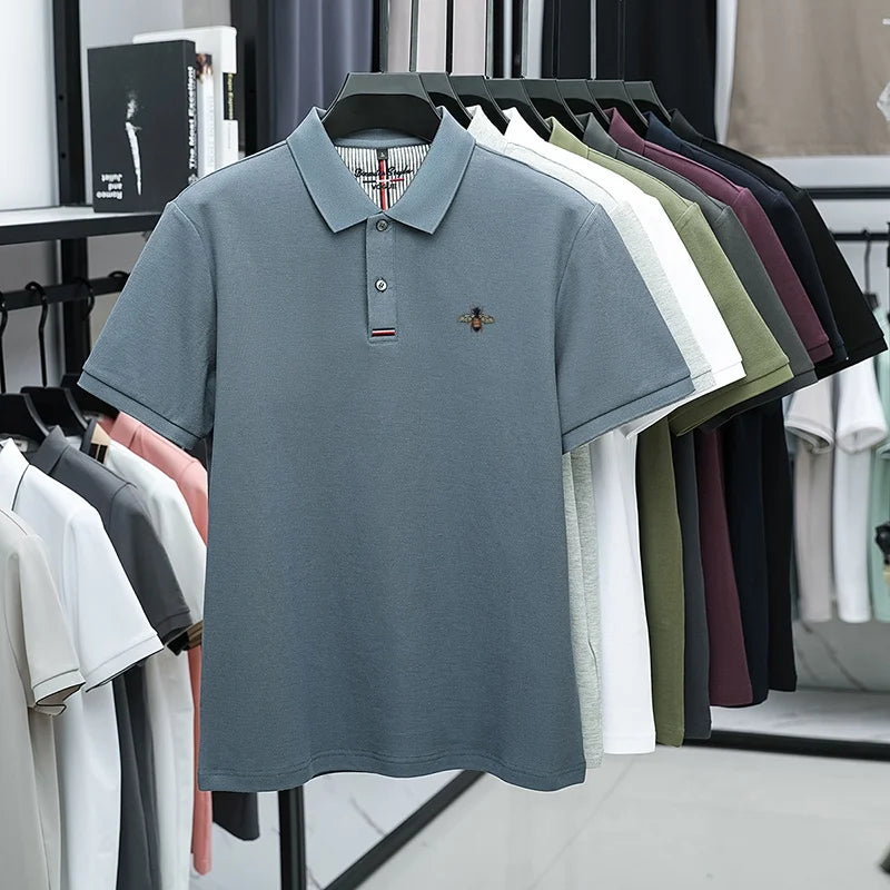 %Cotton letter jacquard lapel short sleeved T-shirt men's high-end brand Little Bee embroidery fashion trend summer polo shirt