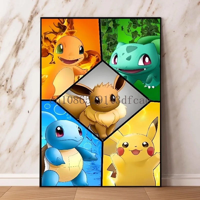 Pokemon Peripherals Pikachu Gyarados Squirtle Charmander Canvas Painting Anime Wall Art Prints Living Room Decor Posters Gifts
