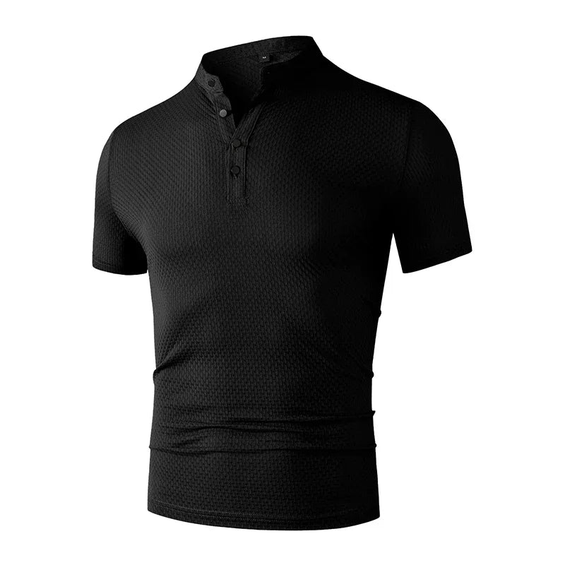 New Men's Business Casual Short Sleeved Bone Flower Solid Color POLO Shirt Fashion Breathable Comfortable Summer Versatile Top