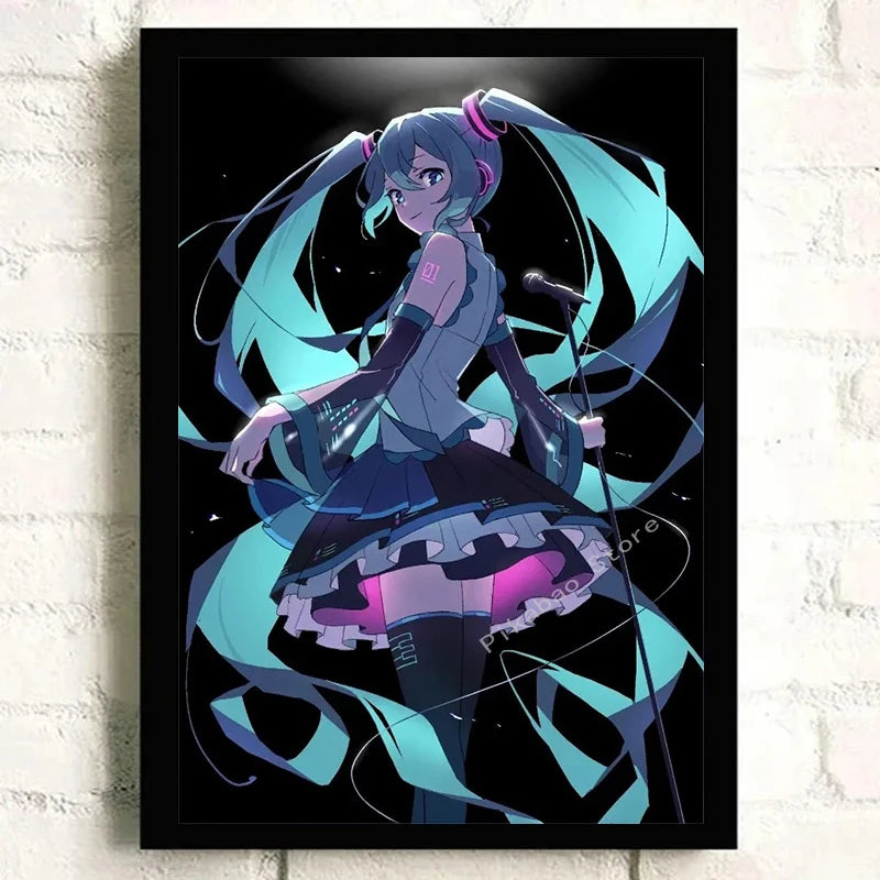 H-Hatsune Anime Miku-Poster Cartoon beautiful girl Anime Canvas Print Poster Poster Wall Art Decoration For Home Room Decoration