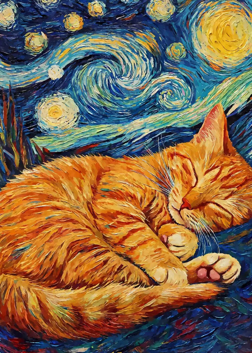 Starry Night Cute Animals Poster Cat Dog Axolotl Platypus Canvas Painting Abstract Wall Art Exhibition Living Room Home Decor