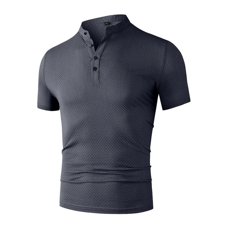 New Men's Business Casual Short Sleeved Bone Flower Solid Color POLO Shirt Fashion Breathable Comfortable Summer Versatile Top