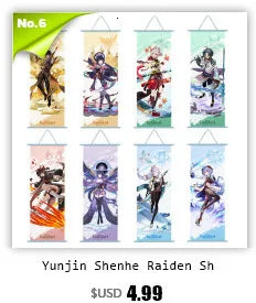 Genshin Impact Scroll Canvas Painting Raiden Shogun Ganyu Zhongli Home Decor Wall Hanging Anime Poster Wall Art Room Decoration