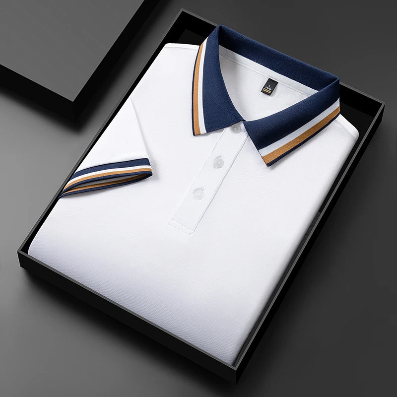 2025 New Men's Business Casual Short Sleeved Shirt Solid Color Polo Shirt Fashionable Breathable Comfortable Versatile Top