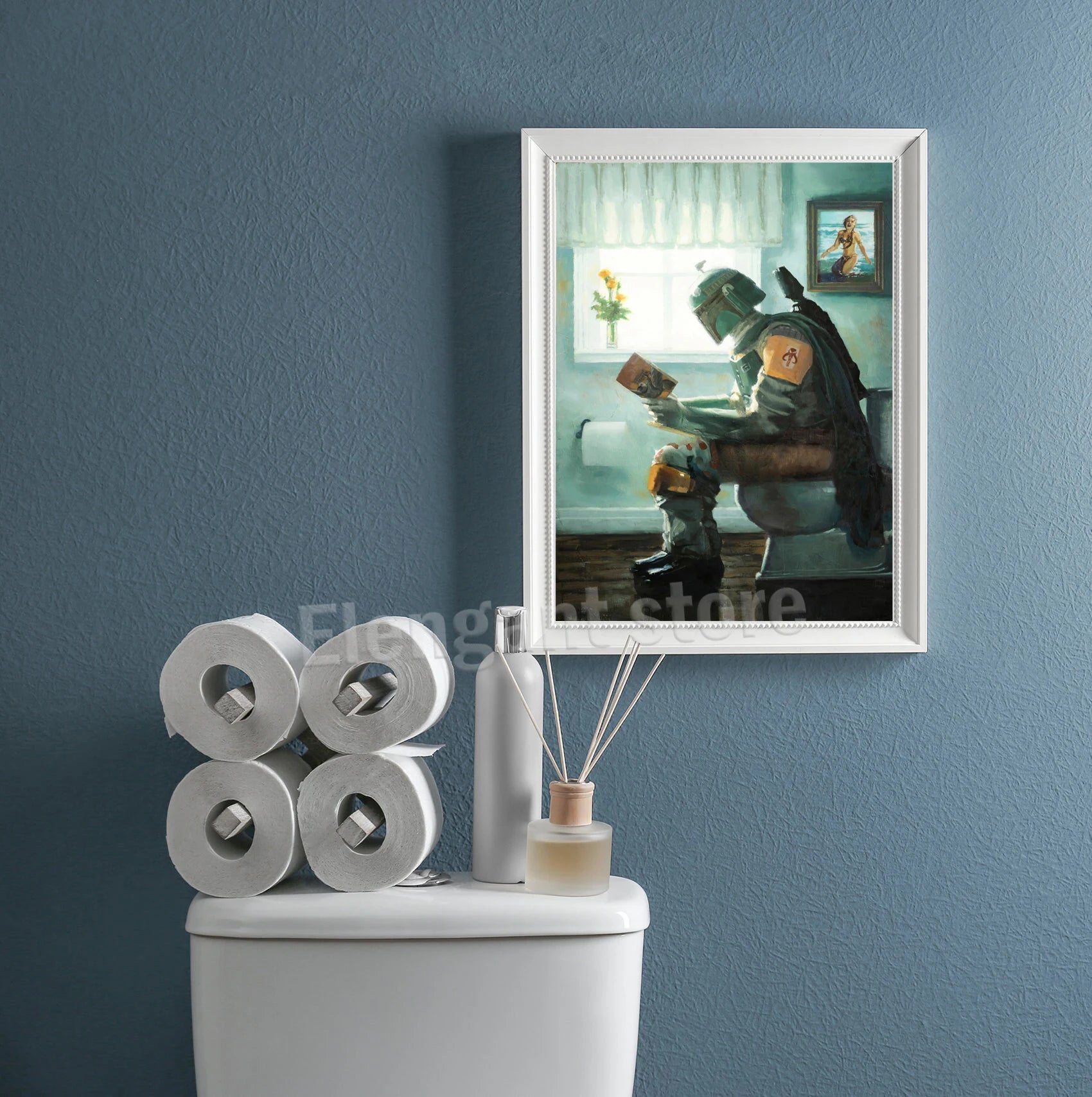 Darth Vader Star Wars Bathroom Art Prints Watercolor Boba Fett Poster Funny Toilet Sign Canvas Painting Restroom Wall Decor