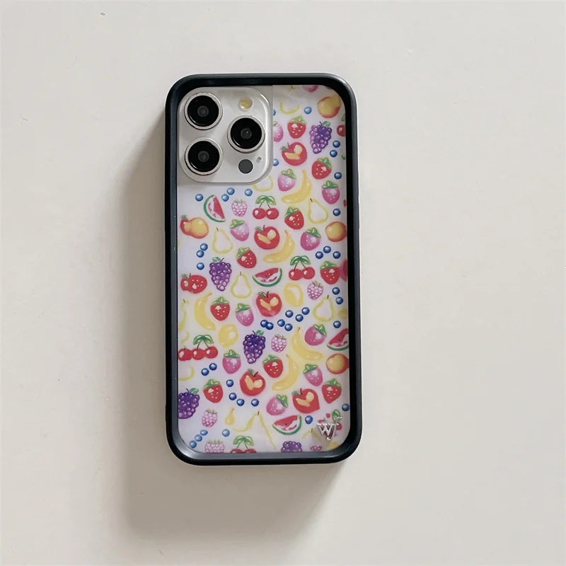 Wildflower 3D Ins Strawberry cherry Phone Case for iPhone 16 15 14 13 12 Pro Max Plus 16pro 15pro WF Cute Cartoon Cover Funda