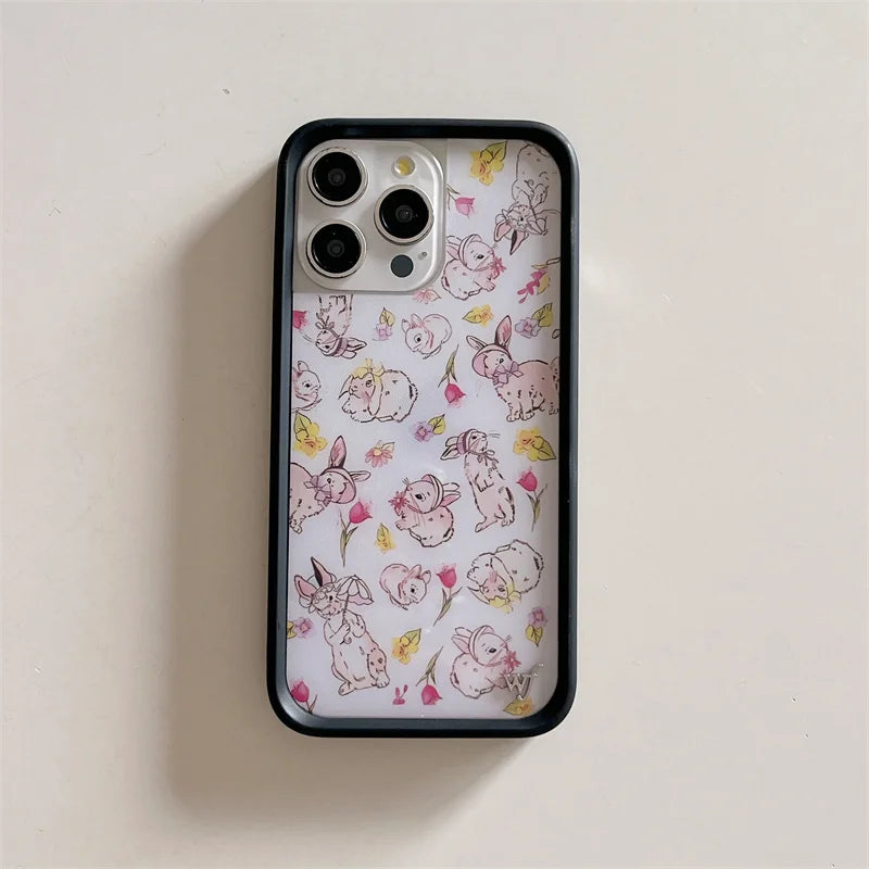 Wildflower 3D Girls bow high heels Phone Case for iPhone 16 15 14 13 12 Pro Max Plus 16pro 15pro WF Rabbit Cute Cartoon Cover