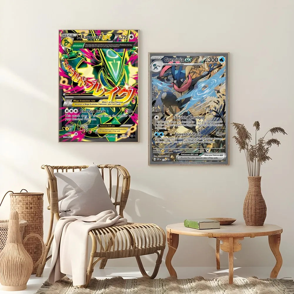 Rayquaza Greninja Sylveon Charizard Card Poster Sticky Wall Art Printing Waterproof Home Living Bed Room Bar Aesthetic Decor