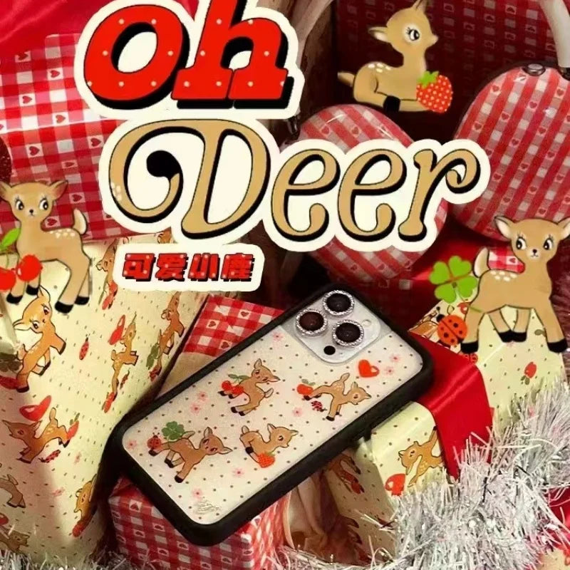 Wildflower 3D Christmas fawn Phone Case for iPhone 16 15 14 13 12 Pro Max Plus 16pro Cherry Strawberry WF Cartoon Cover