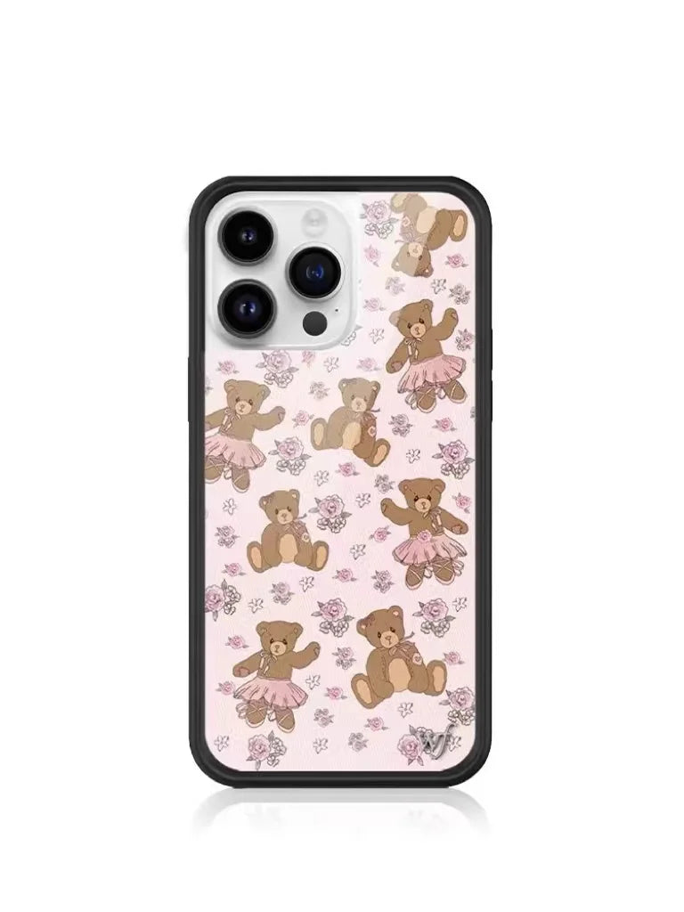 Wildflower Ins Cute Cartoon Phone Case for iPhone Leopard Print Cherry Pink Cat Brown 13 Pro 14 Pro 15 Pro WF Strawberries case