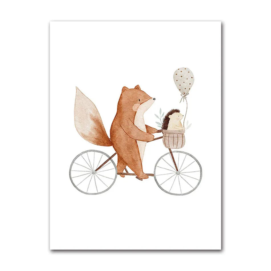 Boho Cartoon Canvas Painting, Fox, Rabbit, Bee, Bear, Hedgehog, Flower Posters, Art Prints, Wall Photos, Baby, Kids Room
