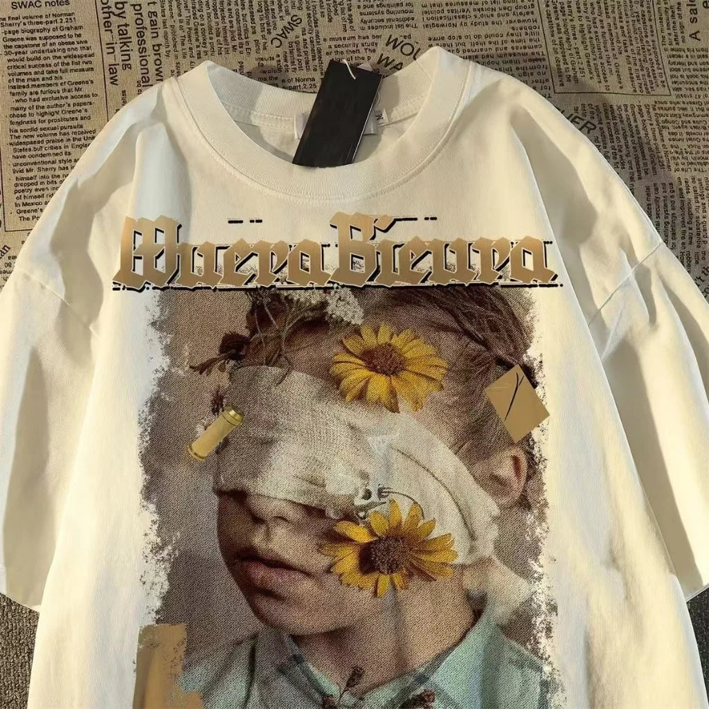 Fashion Hip Hop Smoking boy Print T-shirt Men Summer 100%Cotton Short Sleeve T-shirt Casual Y2k Top Cool Streetwear Men clothing