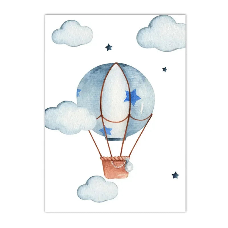 Hot Air Balloon Canvas Poster Custom Name Art Painting Blue Helicopter Plane Print Pictures Nursery Wall Posters Kids Room Decor