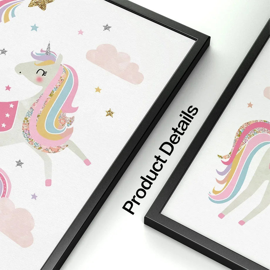 Pink Unicorn Rabbit Rainbow Cloud Flower Nursery Wall Art Canvas Painting Posters And Prints Wall Pictures Baby Kids Room Decor