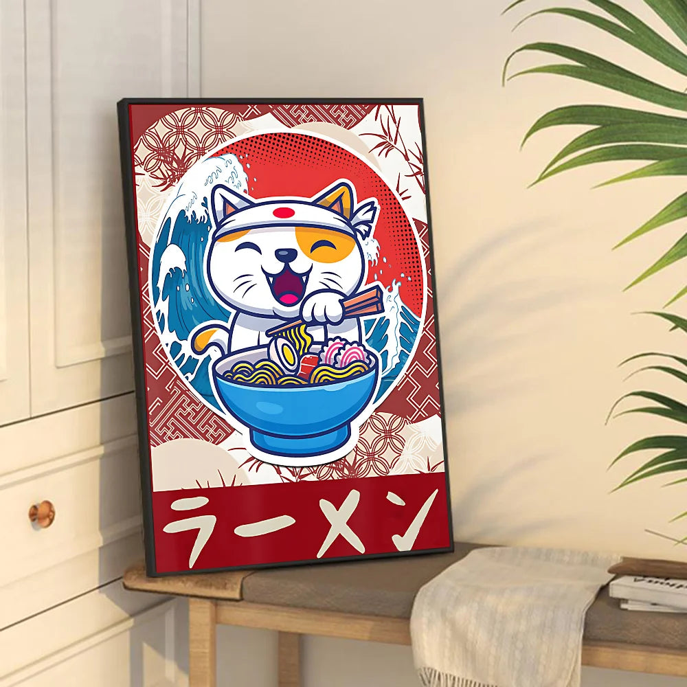 Hot Style Ramen Animal Cat Anime Posters Sticky Whitepaper Sticker DIY Room Bar Cafe Kawaii Room Decor