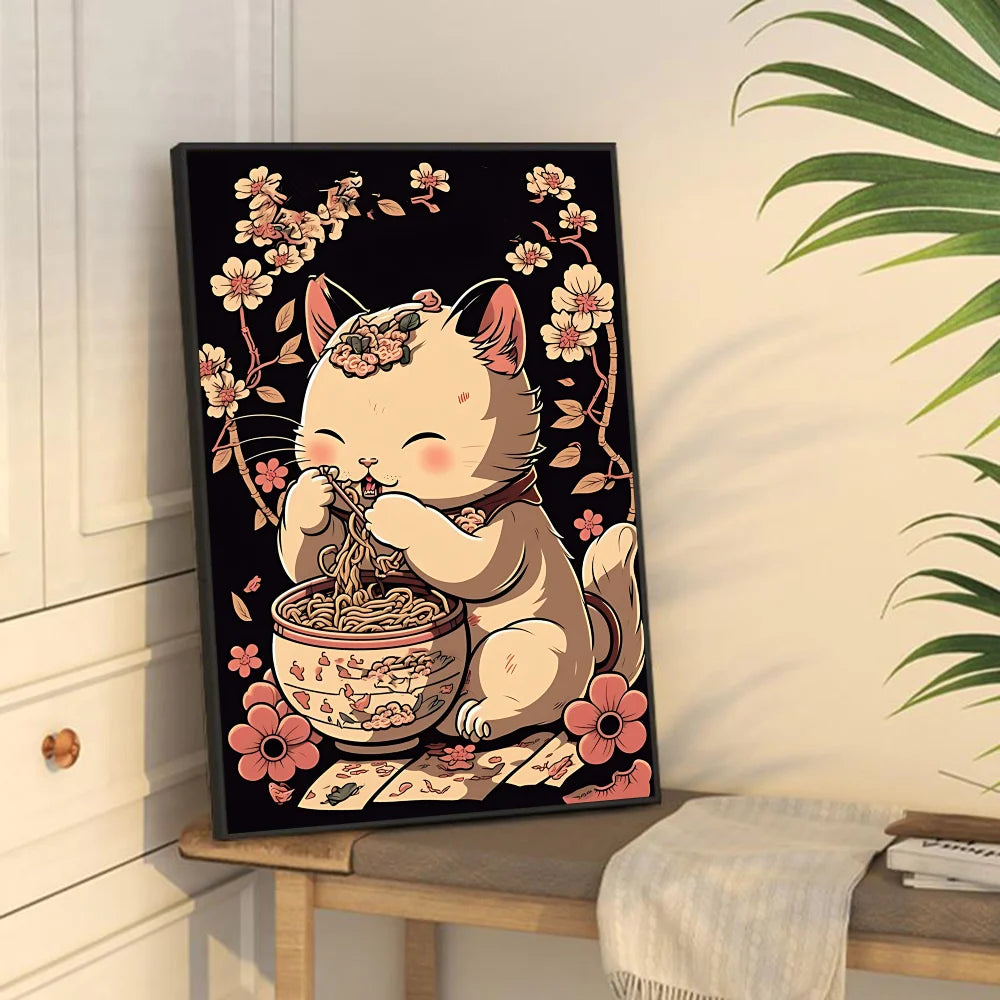 Hot Style Ramen Animal Cat Anime Posters Sticky Whitepaper Sticker DIY Room Bar Cafe Kawaii Room Decor