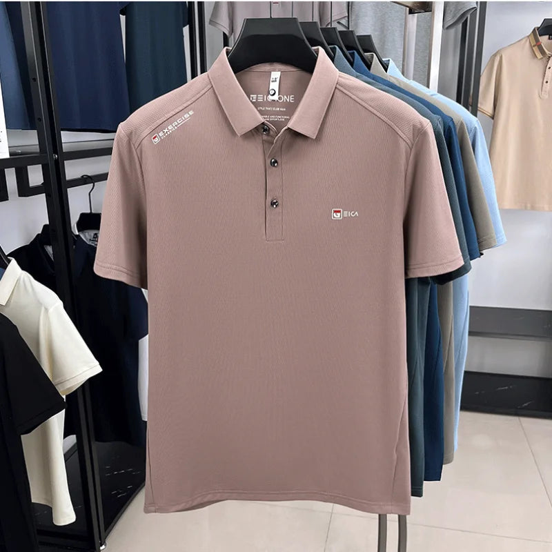 Luxury fashion men's short sleeve polo shirt summer new trend brand symbol embossed silky smooth loose breathable lapel T-shirt