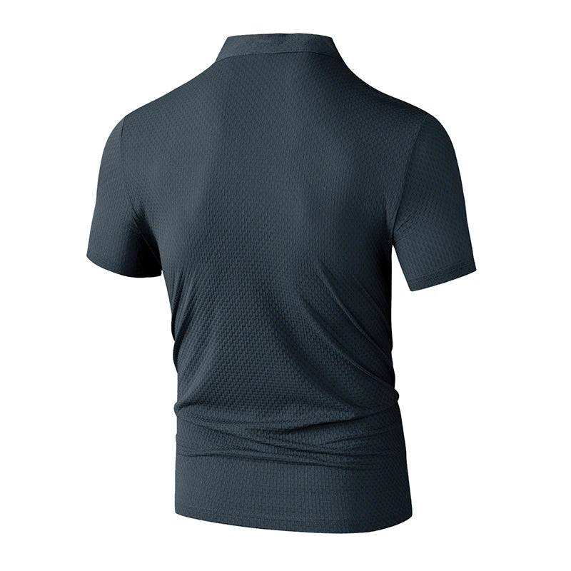 New Men's Business Casual Short Sleeved Bone Flower Solid Color POLO Shirt Fashion Breathable Comfortable Summer Versatile Top